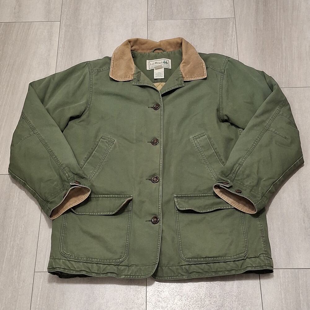 Vtg LL Bean Original Field Barn Coat Women’s Olive Green 90s Flannel Lined Sz L